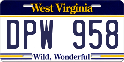WV license plate DPW958