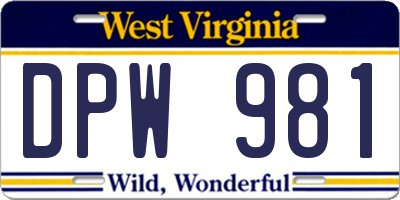 WV license plate DPW981
