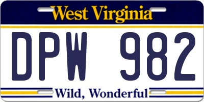 WV license plate DPW982