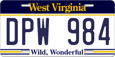 WV license plate DPW984