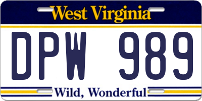 WV license plate DPW989