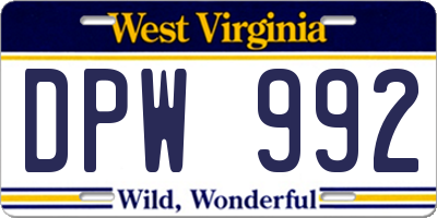 WV license plate DPW992