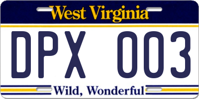 WV license plate DPX003