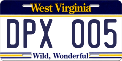 WV license plate DPX005
