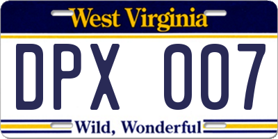 WV license plate DPX007