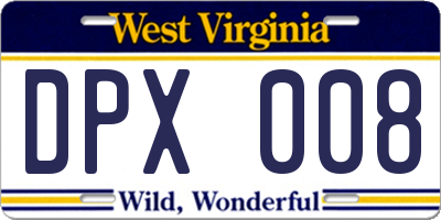 WV license plate DPX008