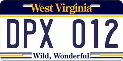WV license plate DPX012