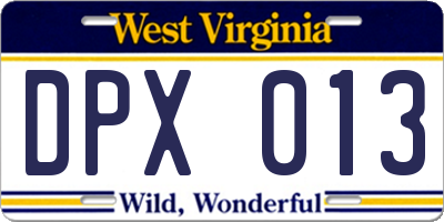 WV license plate DPX013