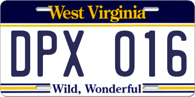 WV license plate DPX016