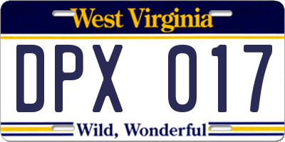 WV license plate DPX017