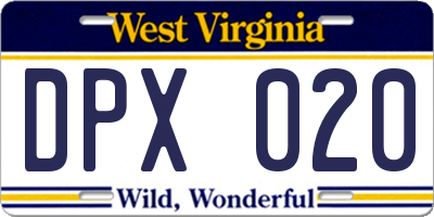 WV license plate DPX020