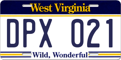 WV license plate DPX021