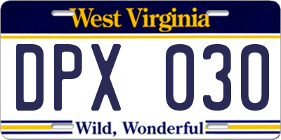 WV license plate DPX030