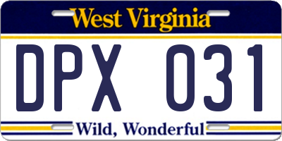 WV license plate DPX031