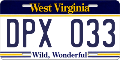 WV license plate DPX033