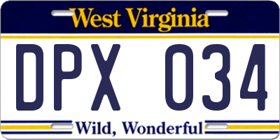 WV license plate DPX034
