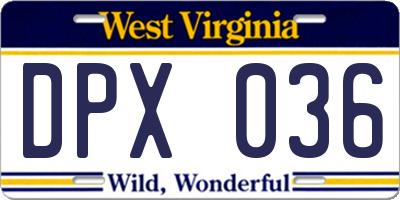 WV license plate DPX036