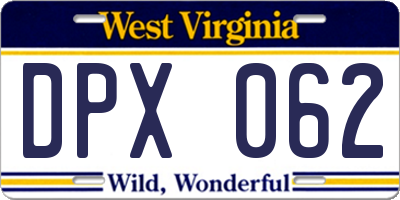 WV license plate DPX062