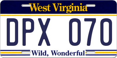 WV license plate DPX070
