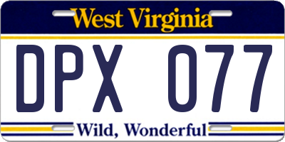 WV license plate DPX077