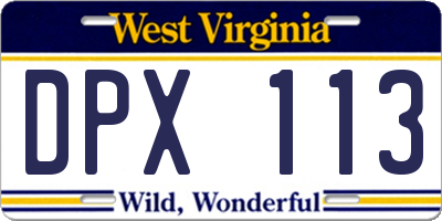 WV license plate DPX113