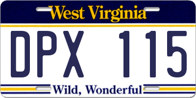 WV license plate DPX115