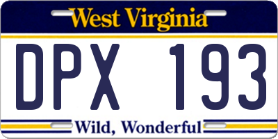WV license plate DPX193