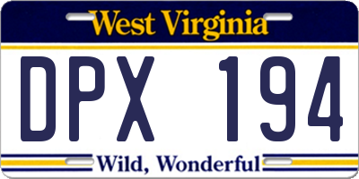 WV license plate DPX194