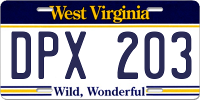 WV license plate DPX203