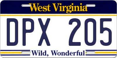 WV license plate DPX205