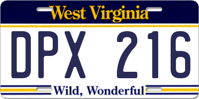 WV license plate DPX216