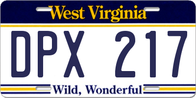 WV license plate DPX217