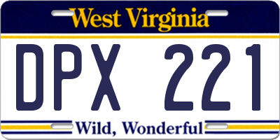 WV license plate DPX221