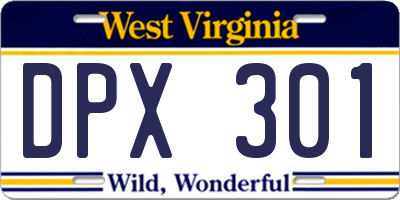 WV license plate DPX301