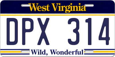 WV license plate DPX314
