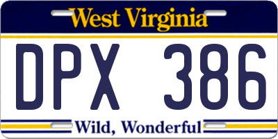 WV license plate DPX386