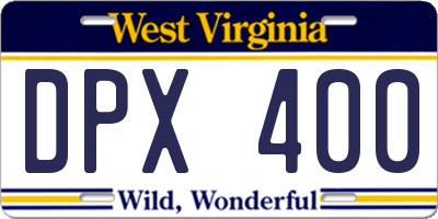 WV license plate DPX400