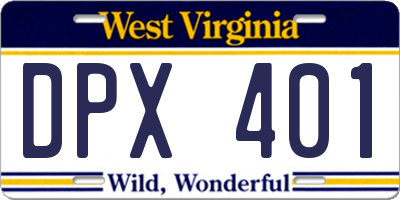 WV license plate DPX401
