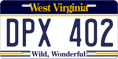 WV license plate DPX402
