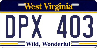 WV license plate DPX403