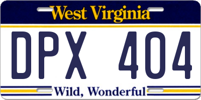 WV license plate DPX404