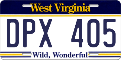 WV license plate DPX405