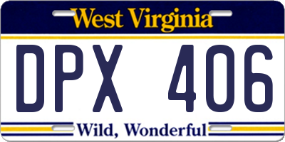 WV license plate DPX406
