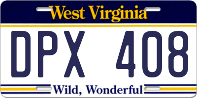 WV license plate DPX408