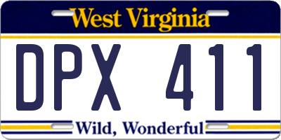 WV license plate DPX411