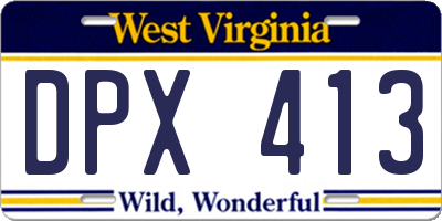 WV license plate DPX413