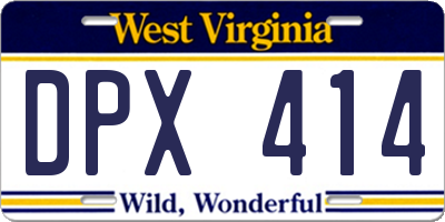 WV license plate DPX414