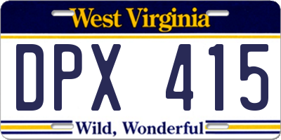WV license plate DPX415