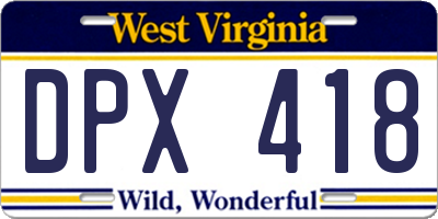 WV license plate DPX418
