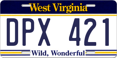 WV license plate DPX421